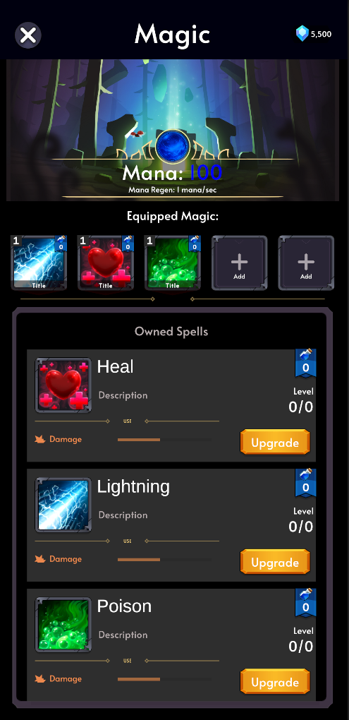 The Magic loadout — Heal, Lightning, Poison.