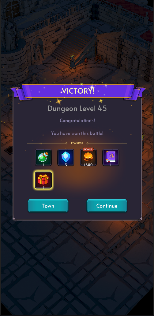 Victory at dungeon level 45.